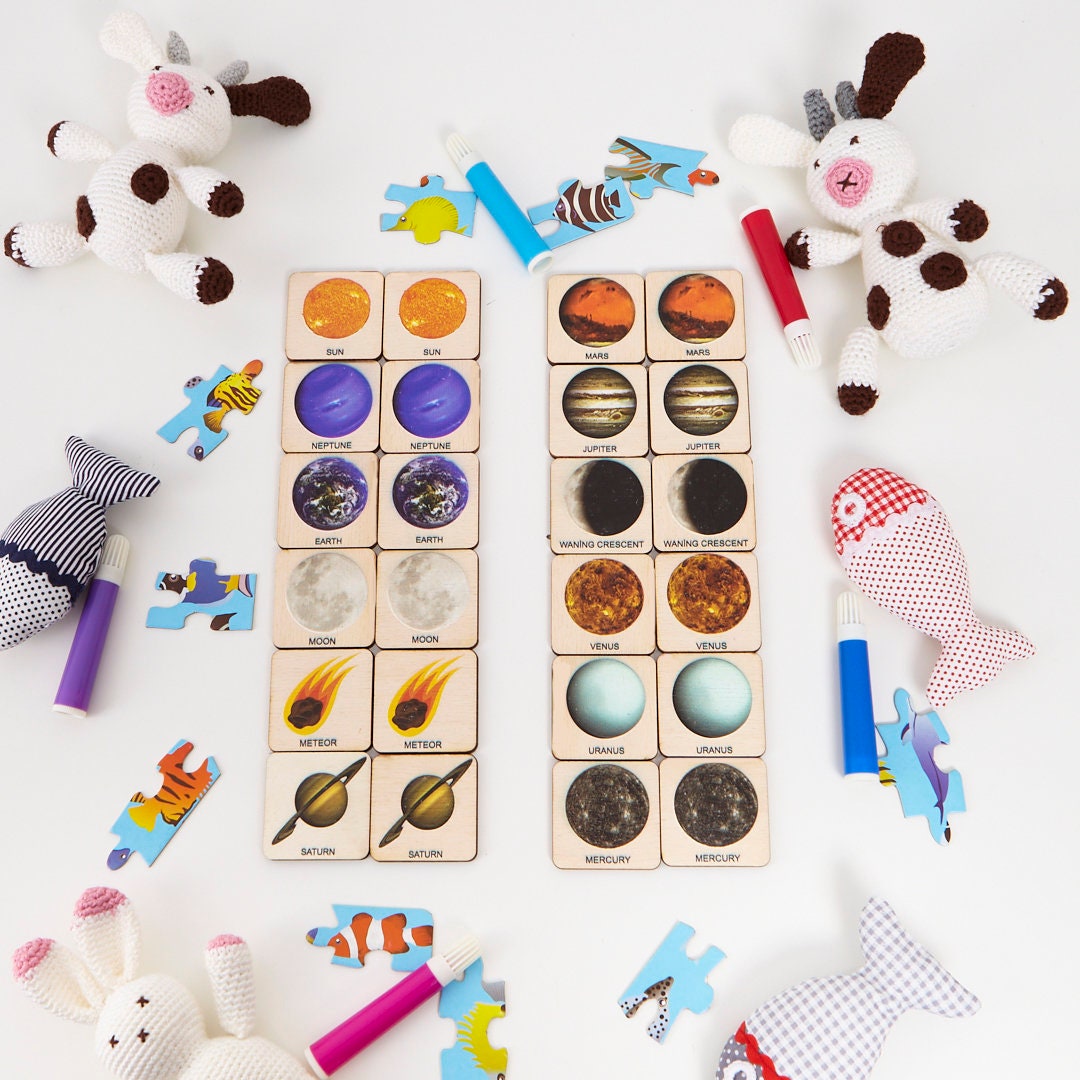 Planets 24 Matching Montessori Cards, Montessori Wooden Memory Game ...