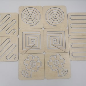 Montessori Schablonen Set, Schreibfertigkeit Holzschablonenset, Vorschule Homeschool Arten von Linienschablonen, Handschriftmuster, Waldorf Spielzeug