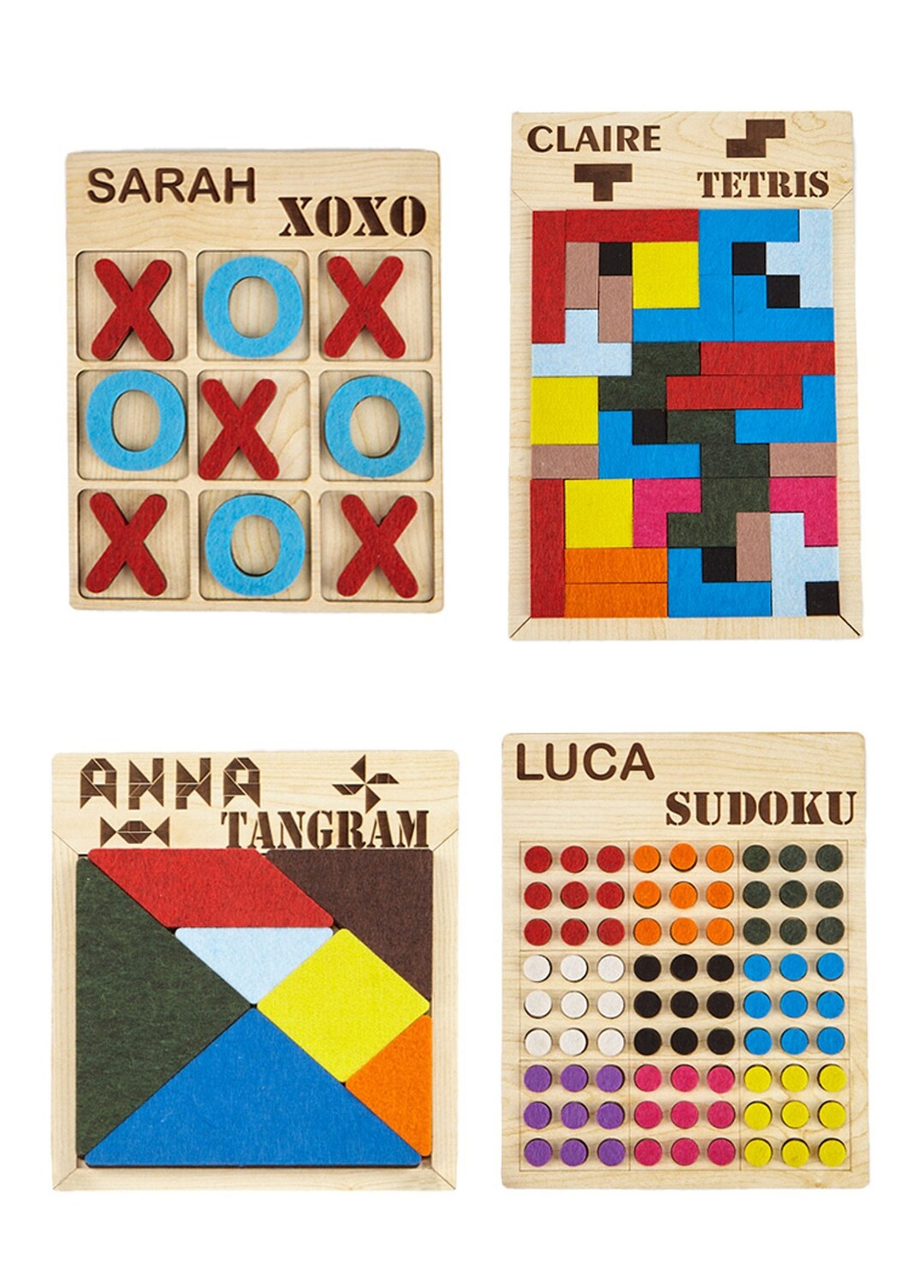 Educational Wooden Toy Custom 4 Mind Games in One, Tangram,sudoku