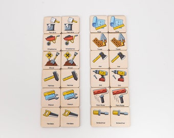 Outils à main 24 cartes Montessori assorties, jeu de mémoire Montessori en bois, activité pour tout-petits de la maternelle à l'école maternelle à la maison, jouets éducatifs
