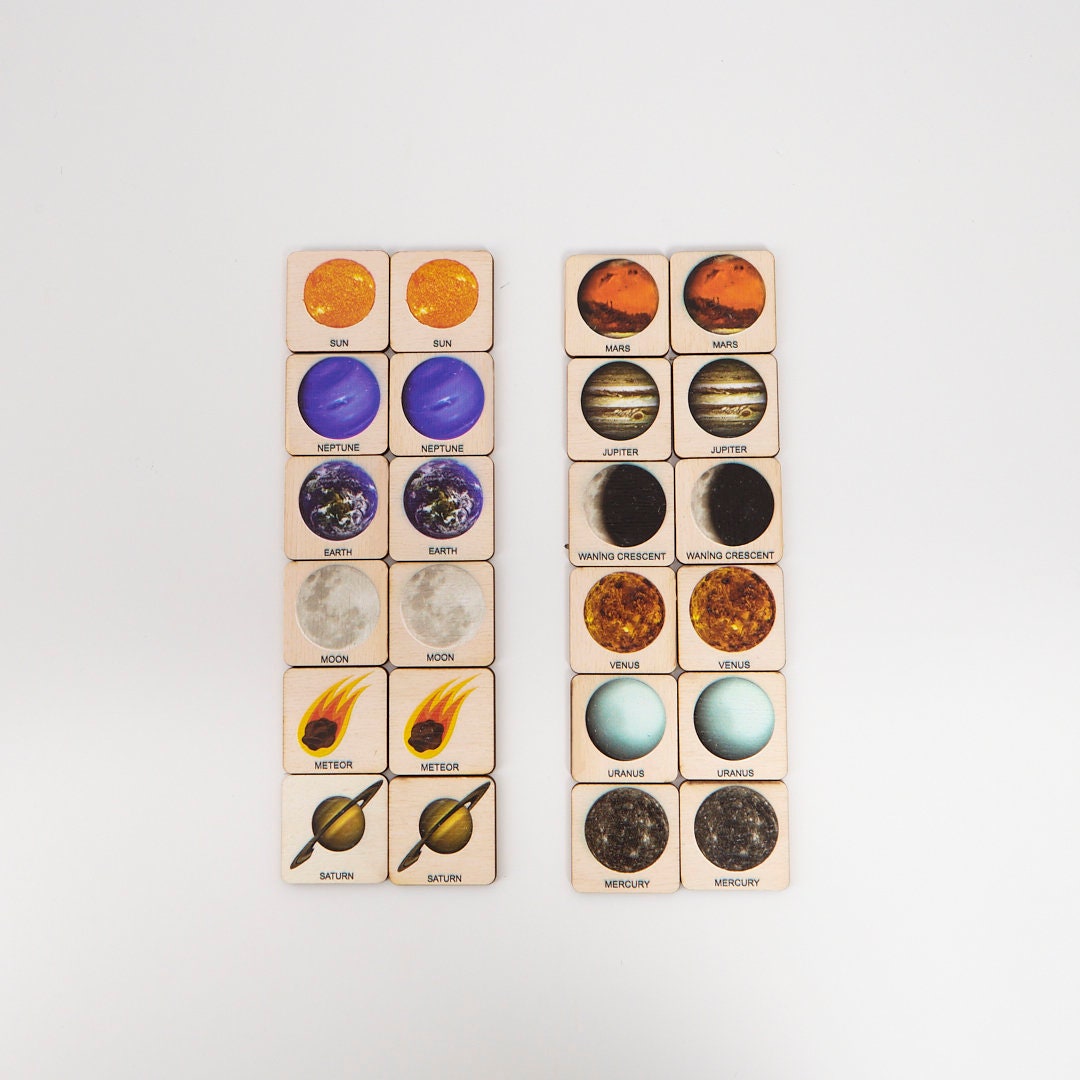 Planets 24 Matching Montessori Cards, Montessori Wooden Memory Game ...