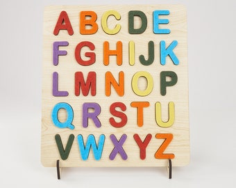 Wooden Alphabet Puzzle, Children’s Games, Educational Learning Toys, ABC Puzzle, Baby Gift, Puzzle With Pegs, First Birthday