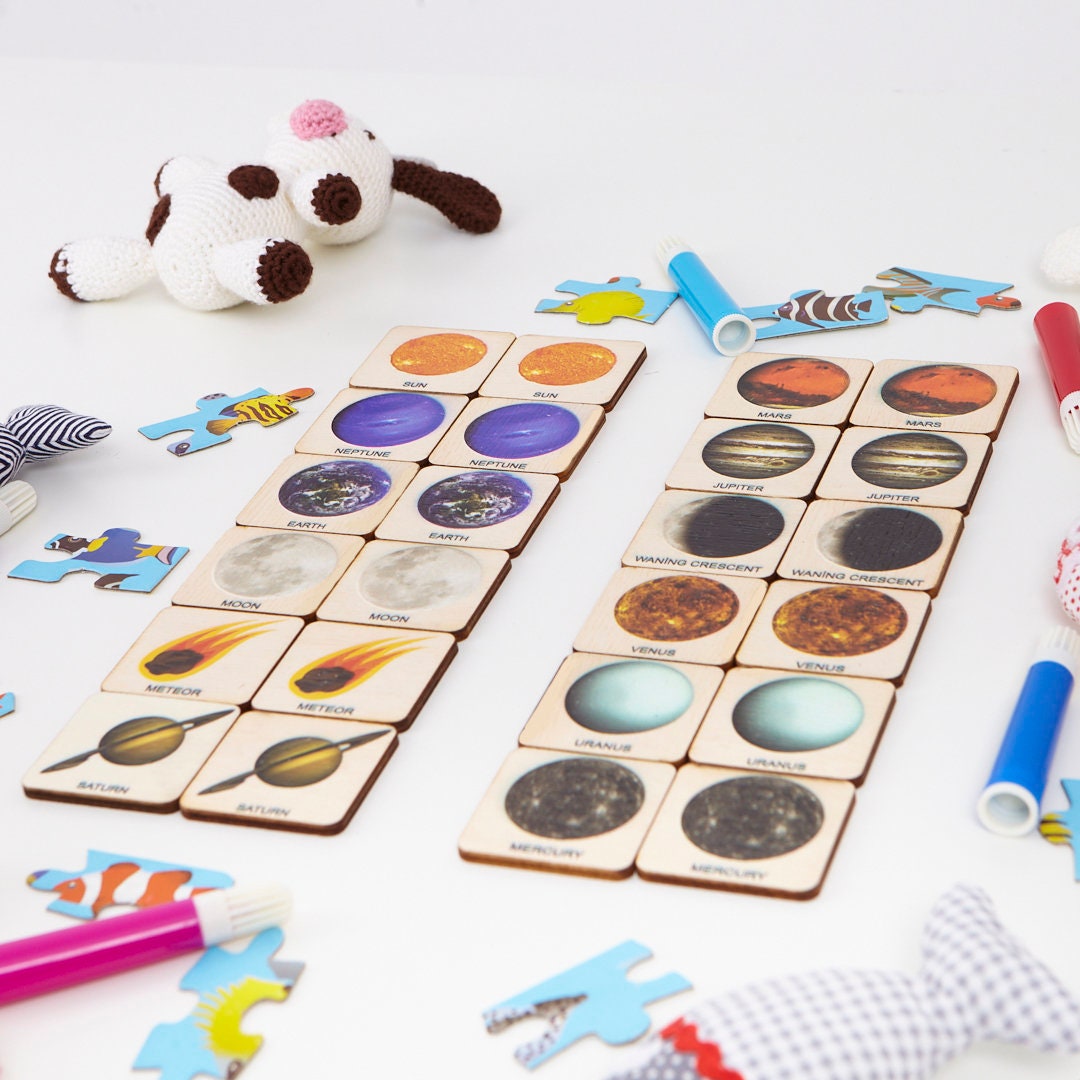 Planets 24 Matching Montessori Cards, Montessori Wooden Memory Game ...