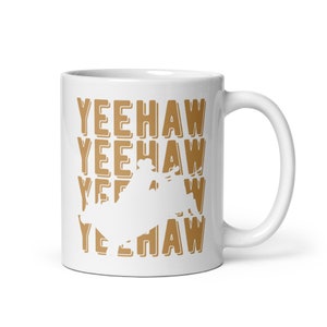 Yeehaw Western Quote Coffee Mug, Bull Riding Cowboy Silhouette Ceramic Cup, Rustic Kitchen Decor, Gift for Bull Rider Cowgirls and Cowboys