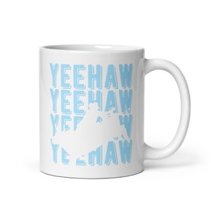 Cowboy Silhouette Yeehaw Quote Bull Rider Mug, Western Style Mug, Blue Coffee Cup, Country Western Gift, Rodeo Lover Unique Drinkware