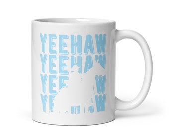 Yeehaw Silhouette Cowboy Western Theme Coffee Mug, Horse Riding Cowgirl, Unique Rustic Drinkware, Country Style Kitchen Decor