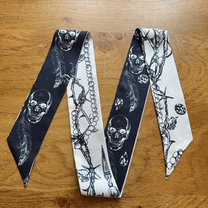 100% Mulberry heavy Silk  Scarf, Geometric, Chain, Skull Scarves, Scarf for bags, long skinny scarf, designer scarf, belt, 120cm*5.5c m