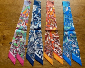 Colourful Paisley Print Satin twill Scarf, short skinny scarf, Hair scarf, scarf for bags, Neck Scarf, Wrist Scarf,86cm*5cm