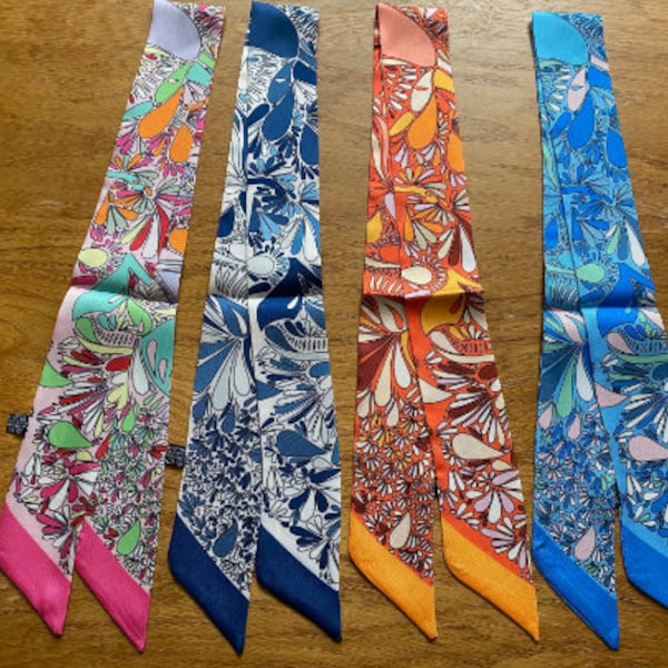 Colourful Paisley Print Satin twill Scarf, short skinny scarf, Hair scarf, scarf for bags, Neck Scarf, Wrist Scarf,86cm*5cm