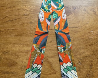 Sjaal van 100% moerbeizijde, korte skinny sjaal, haarsjaal, tassensjaal, sjaal Boheimisch boom- en vogelpatroon, 88 cm*5 cm