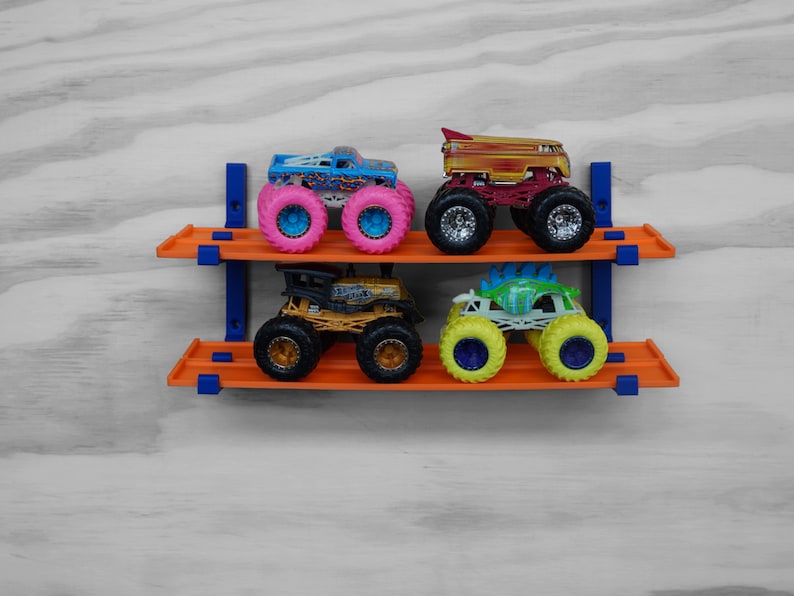 1/64 Scale Monster Truck Wall Display Two Lane Wall Display Compatible with Hot Wheel, Monster Jam , and Matchbox Cars image 1
