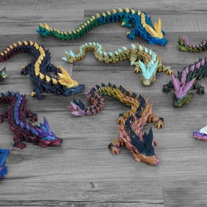 Dragon de cristal articulé - Dragon flexible imprimé en 3D - Plastique PLA respectueux de l'environnement par une petite entreprise américaine