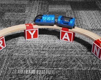 Personalized Wooden Train Track Bridge Set - Customizable, Eco-Friendly Cubed Letter Bridge for Kids