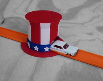 4th of July Patriotic Uncle Sam Hat Tunnel - Eco-Friendly, USA-Made, Compatible with Hot Wheels and Matchbox Cars and Track