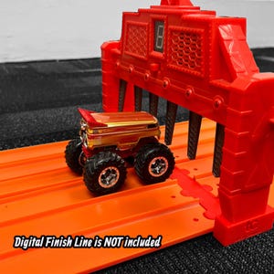 Super 6 Lane Finish Line Extender with Monster Truck Risers| One Piece Extender | Compatible with Hot Wheels and Matchbox Cars and Track