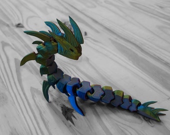 Handcrafted 3D-Printed Articulating Mecha Serpent - Eco-Friendly Flexi Fantasy Toy in 9", 12", or 16"