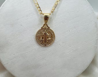 Collar Medalla San Benito. Chapa De Oro 18k,dije San Benito | Meses sin interés