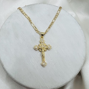 Crucifix Cross charm necklace, 18k gold filled