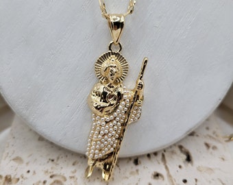 Pearl Saint Jude pendant necklace, 18k gold filled