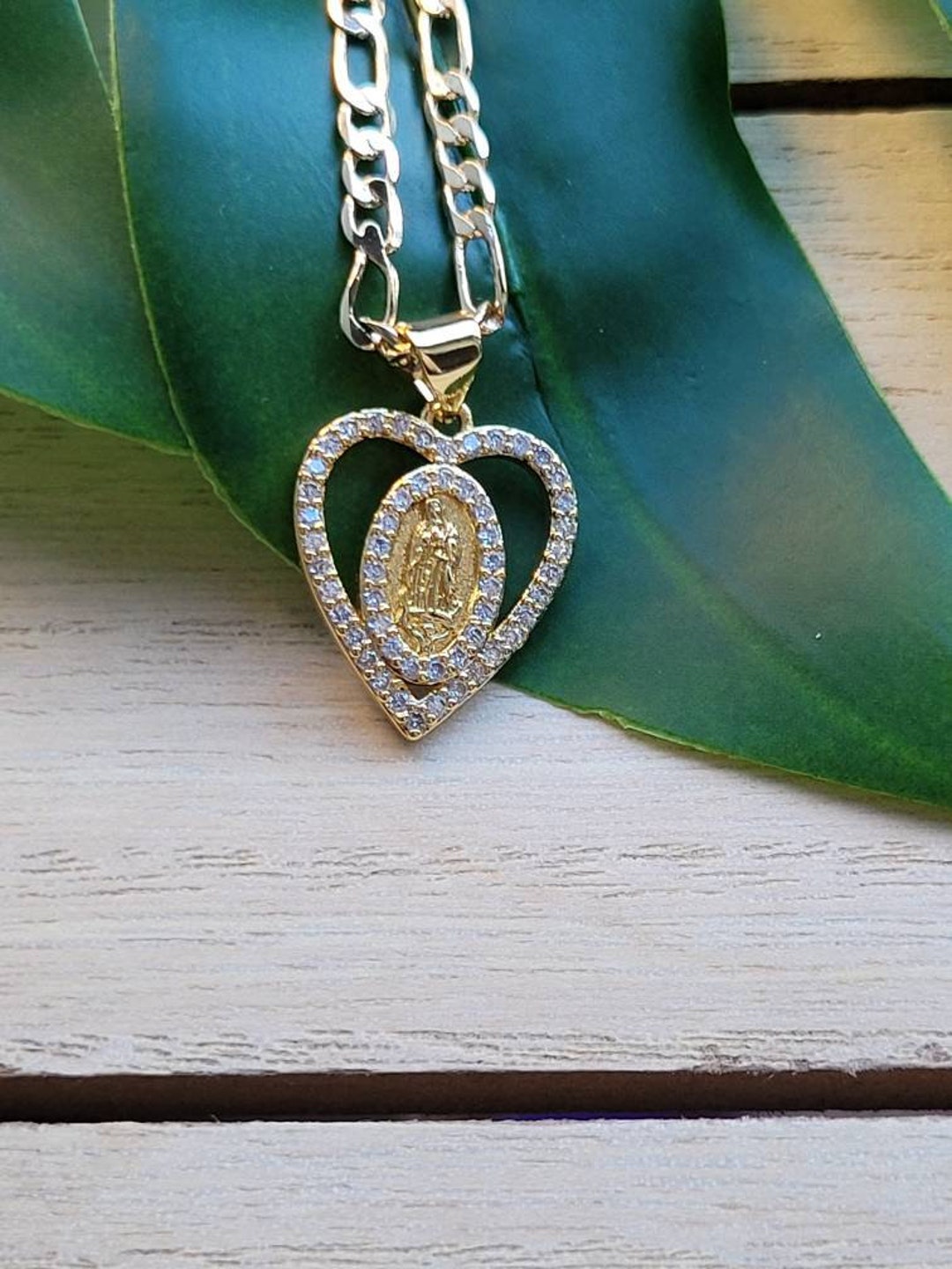 Heart Virgin Mary Pendant Necklace, 18k Gold Filled - Etsy