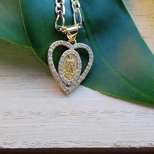Herz Jungfrau Maria Anhänger Halskette, 18k gold filled