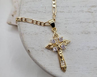 Christ Grace Kreuzanhänger Halskette, Kruzifix, 18k Gold gefüllt