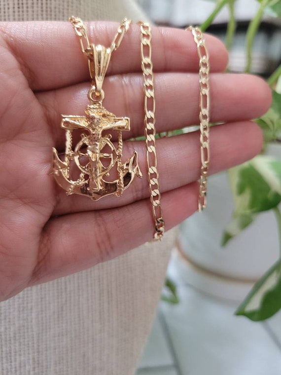 Jesus Anchor Pendant Necklace 18k Gold 