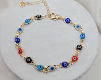 Evil Eye multi color bracelet, 18k gold filled