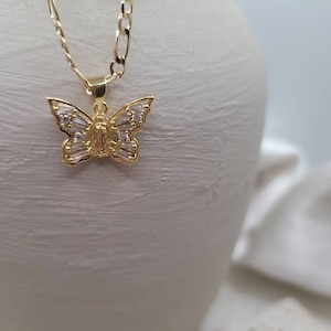 Butterfly Monarch Virgin Mary 18k Gold Filled Necklace