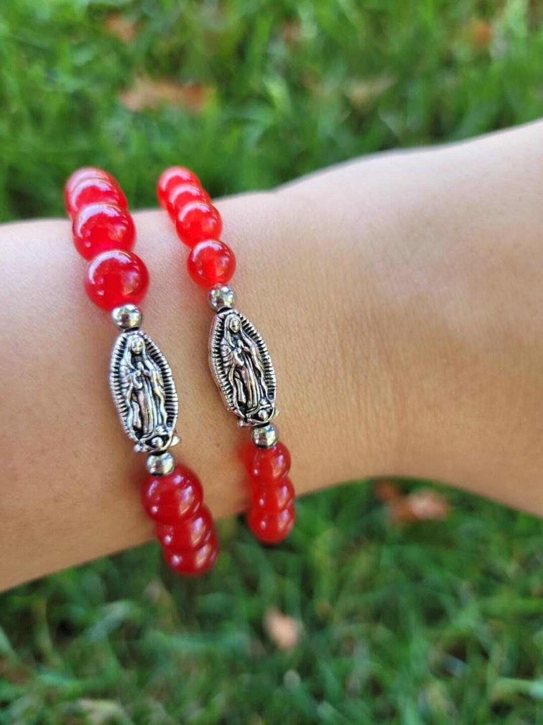 【TommassiniJewelry】Virgin Mary Beaded Stretchブレスレット Colourful Adjustable Virgin Mary Bracelet. Charms, Beads