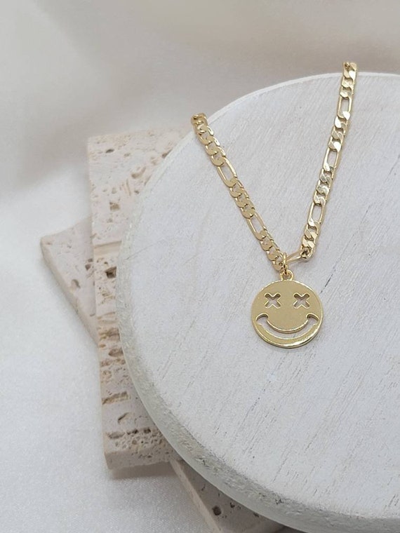 Beaded Initial Necklace Emoticon Emoji Grimacing Nervous Face - Main Image