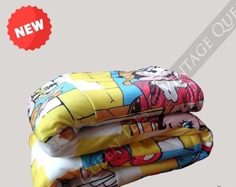 Handmade White Patchwork Blanket, Freddie Mercury "Live at Wembley - Betty Boop" design, cm 130 x 170