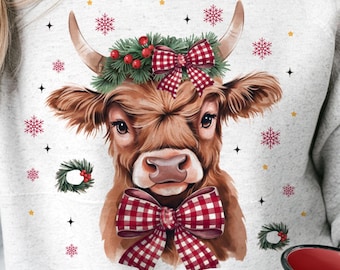 Highland Cow png, Christmas Coquette Highland Cow png, Western Christmas png, Highland Cow png, Coquette png, Aesthetic Christmas png
