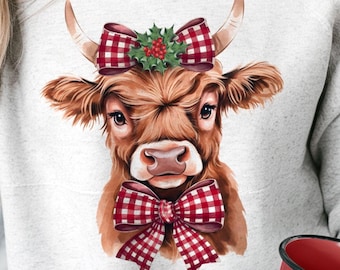 Highland Cow png, Christmas Coquette Highland Cow png, Western Christmas png, Highland Cow png, Coquette png, Aesthetic Christmas png