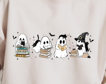 Lindo gato fantasma Png, libro de lectura Png, Halloween retro Png, fantasma de libros, fantasma de libros Png, gato negro y libro Png,
