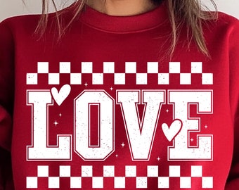 Retro Checked Valentines Love png, Love png designs, Varsity Love SVG valentine png svg, Retro Valentine Shirt Design, Cut File