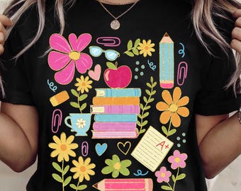 Boho Floral Teacher PNG, Retro Preppy Teacher Sublimation, Last Day of School Wildflower Clipart, Teacher Appreciation Gift, Cute A+ PNG