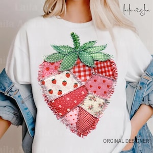 Patchwork Strawberry PNG Vintage Quilt Strawberry Design, Retro Summer png, Printable Strawberry Art image 7