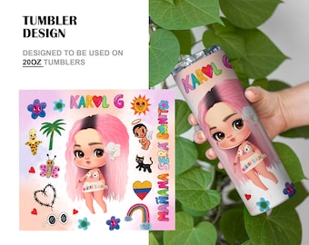 Karol G pink hair Png Mañana será bonito Tumbler Wrap for Commercial Use, Karol G 20 Oz Tumbler Design, Instant Download, Karol G pink hair