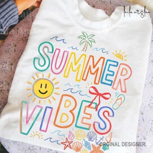 Summer Vibes PNG Sublimation Design, Beach Summer Shirt PNG, Retro Summer Vibes Digital Download, Boho Summer Cricut PNG image 2