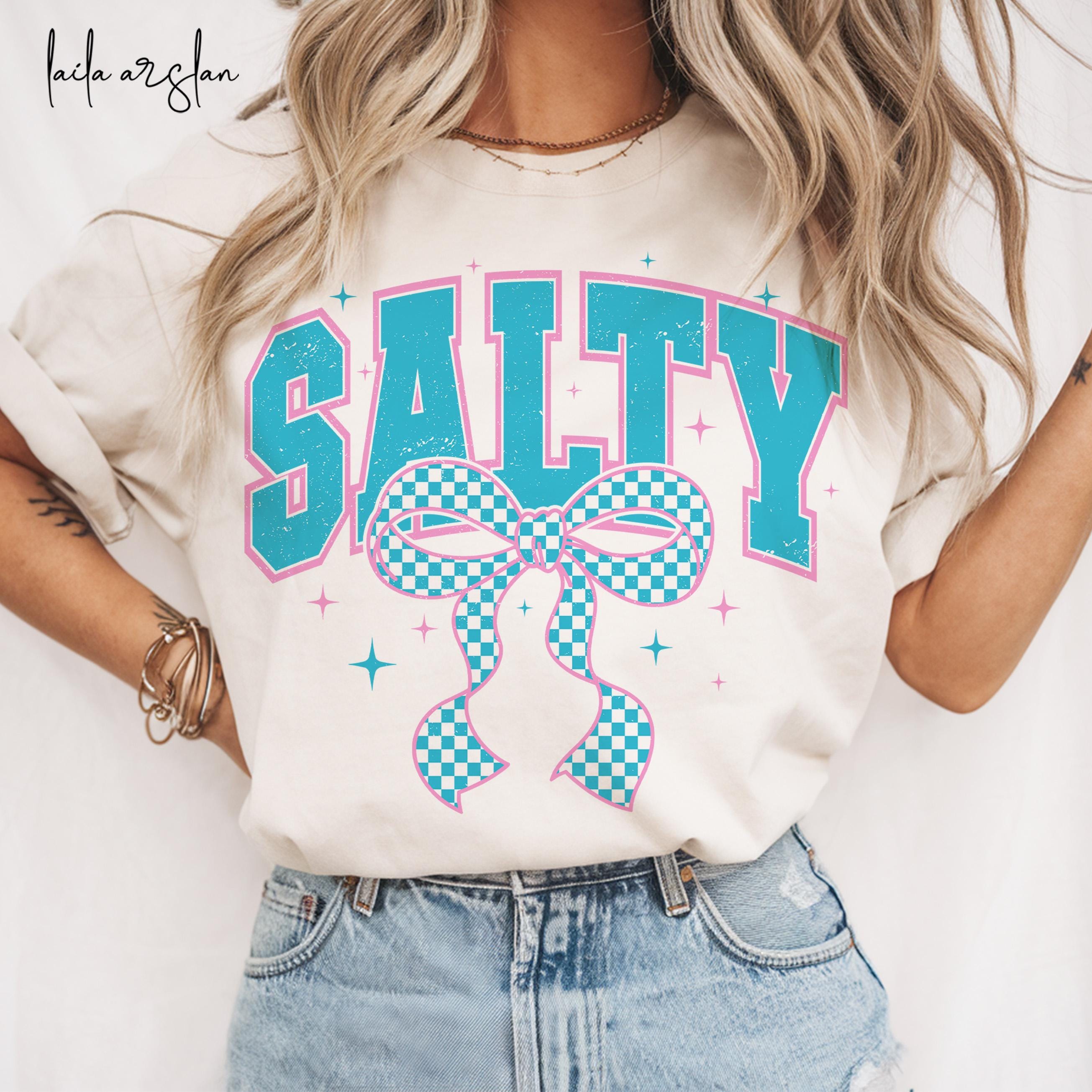 Checkered Salty Vibes Summer Png, Salty Coquette Summer Bow Shirt, Summer Beach Vibes Png Shirt, Coquette Summer Design, Summer Shirt Design