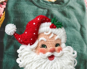 Crochet Santa Christmas Png, Faux Yarn Vintage Christmas design, (Digital Download)
