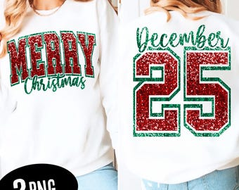 Merry Christmas Varsity PNG: Faux Sequin Glitter Design (Digital Download)