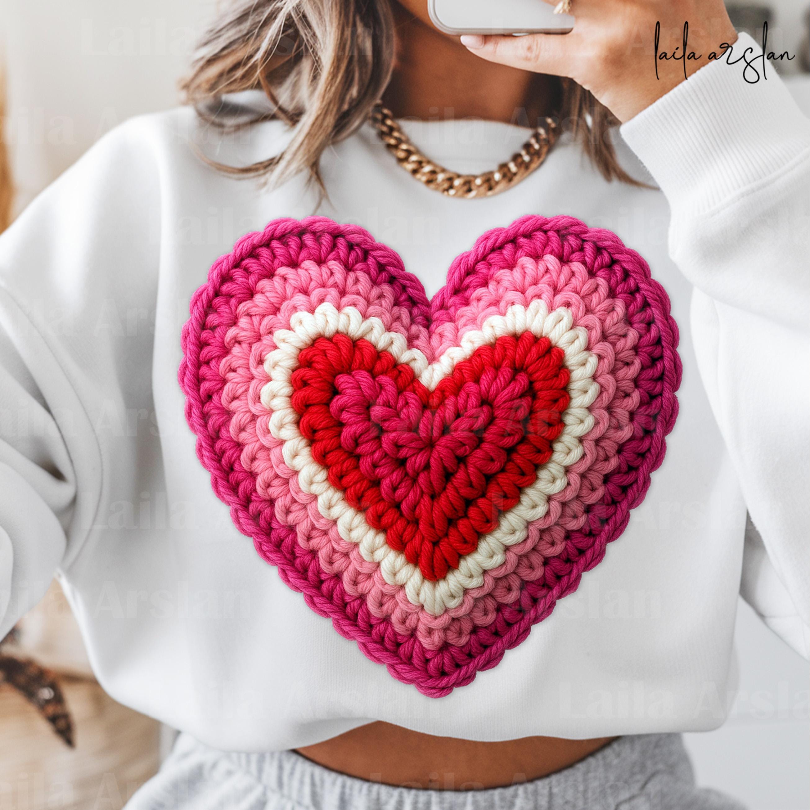 Valentines Day Crochet Yarn Heart Png, Faux Yarn Valentine Day Png ...