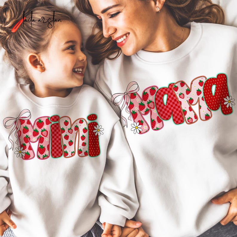 Mama Mini Strawberry Png, Söt Strawberry Floral Coquette rosett Sommar Mama Png, Mors dag Png Custom Preppy Mama Mom Summer Sublimation bild 2