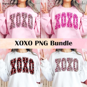 XOXO bundle Valentine&#39;s Day Png, Retro Valentine Shirt Design, Heart xoxo png, glitter Valentine PNG Pink leopard XOXO valentine