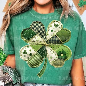 Four leaf clovers Patchwork St Patrick's Day PNG, Preppy St. Patrick's Day, Lucky Shamrock PNG, Lucky Charm Png, Irish Png