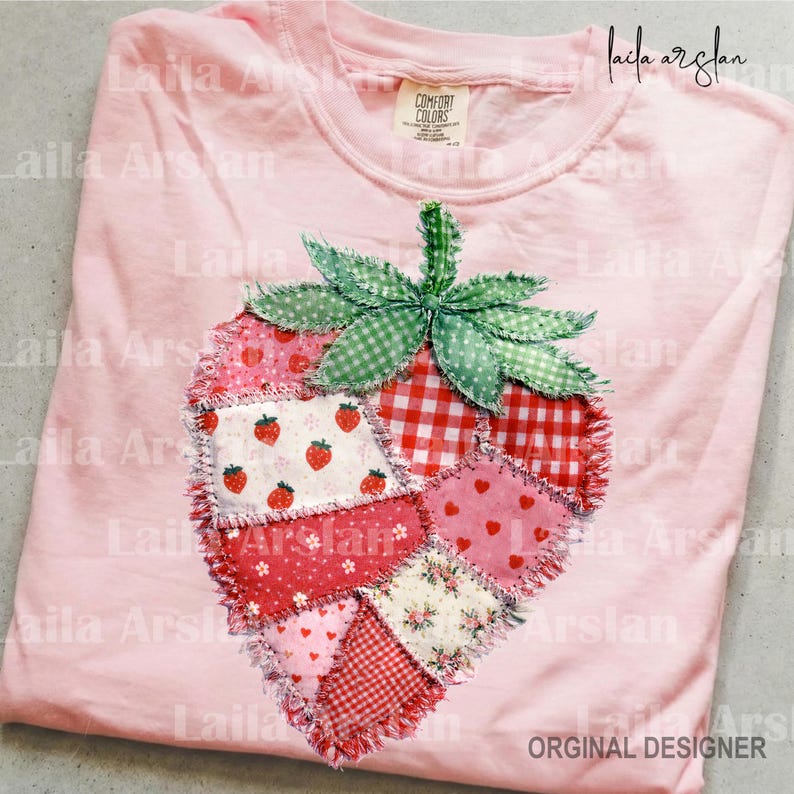 Patchwork Strawberry PNG Vintage Quilt Strawberry Design, Retro Summer png, Printable Strawberry Art image 2