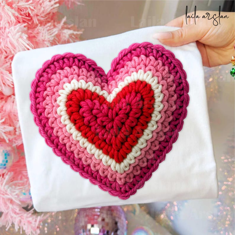 Valentines Day Crochet Yarn Heart Png, Faux Yarn Valentine Day Png ...