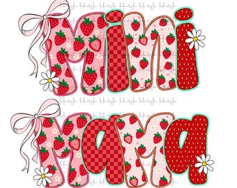 Mama Mini Strawberry Png, Cute Strawberry Floral Coquette bow Summer Mama Png, Mothers day Png Custom Preppy Mama Mom Summer Sublimation